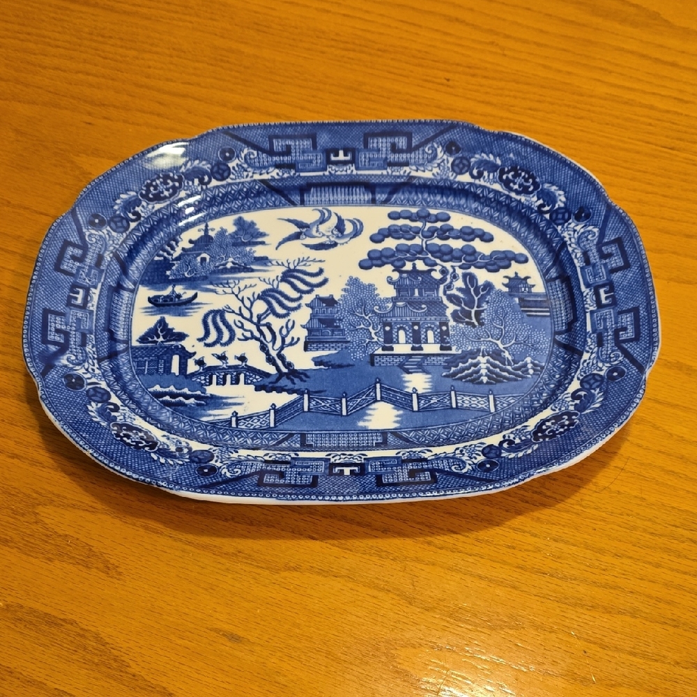 Wedgwood & Co England Blue Willow Blue & White Large Transferware c1906 11"x14"